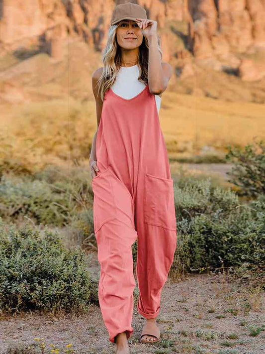Double Take Full Size Sleeveless V-Neck Pocketed Jumpsuit - Munsieur