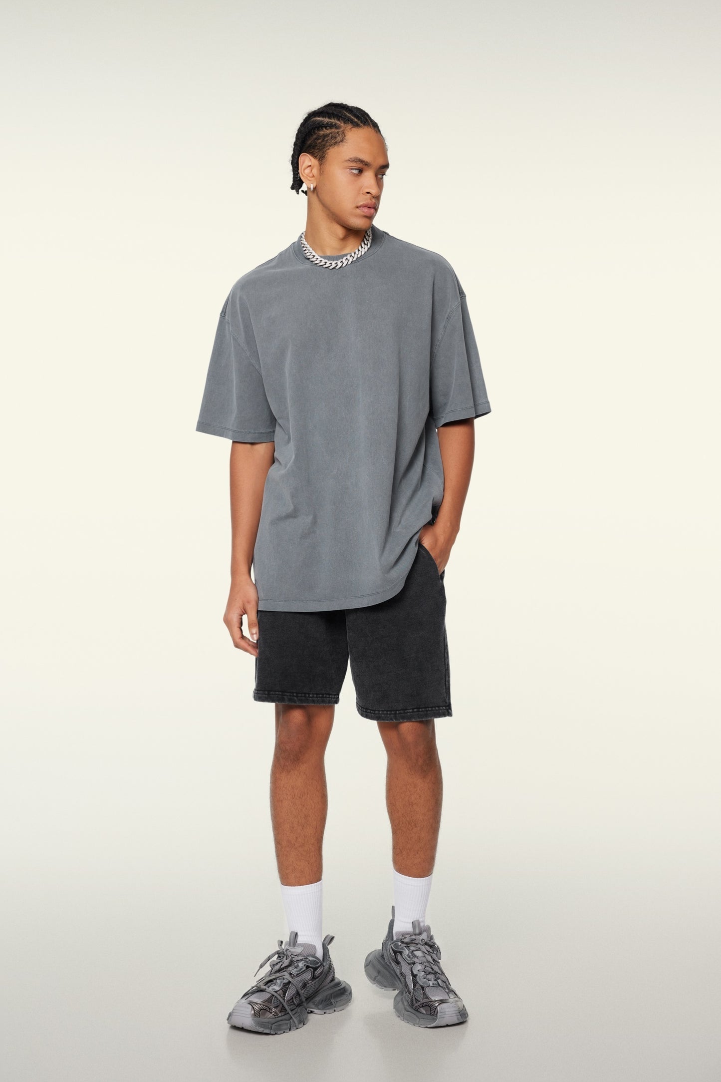 260GSM Unisex Heavyweight Re-Washed Distressed Crew Neck T-shirt Slate blue