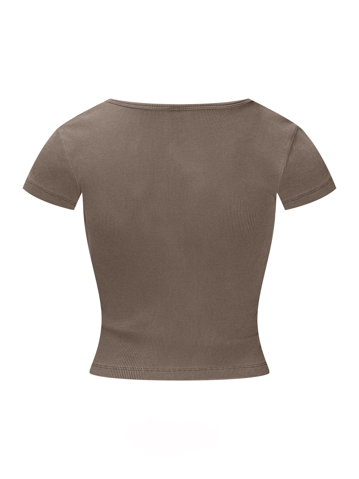 275GSM Women’s V-Neck Ski-Inspired Distressed-Wash T-shirt Coffee color