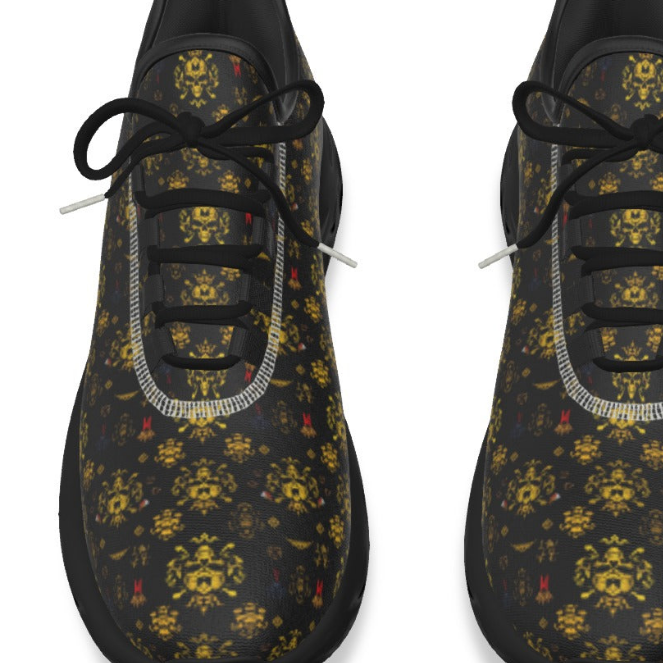Luxury athletic shoes men with black and gold floral pattern and black laces by Munsieur
