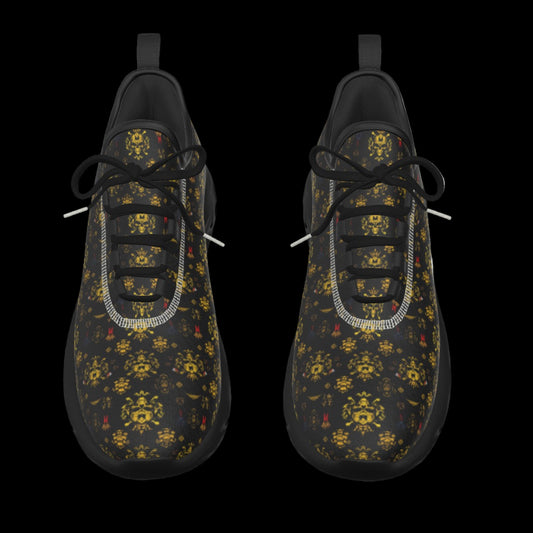 Munsieur luxury athletic shoes men in black with gold floral pattern and black laces