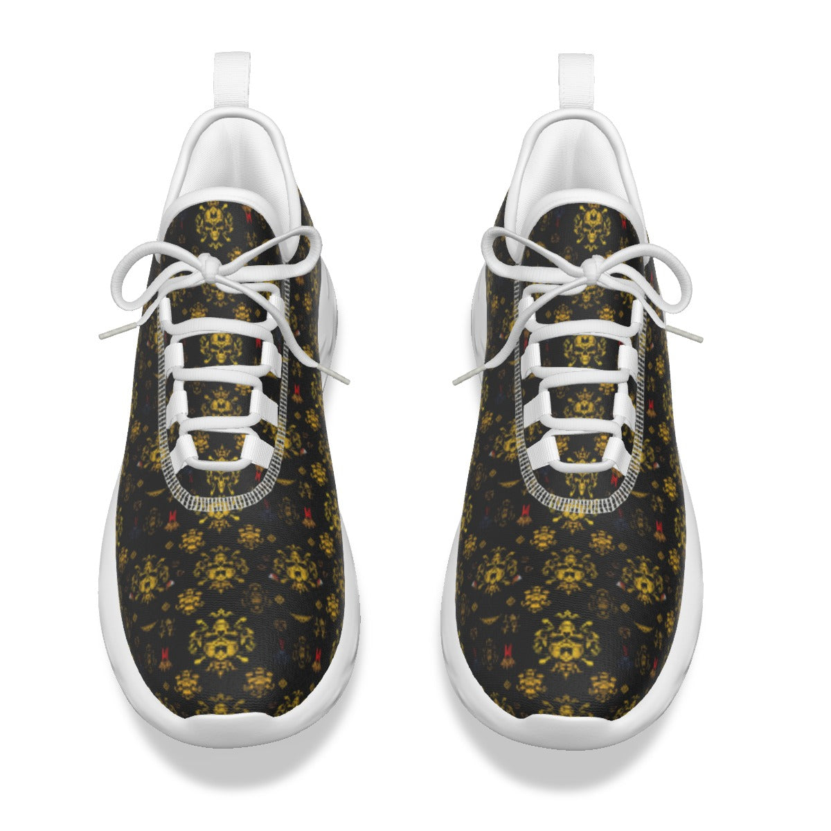 Munsieur luxury athletic shoes men with black and gold floral pattern and white soles