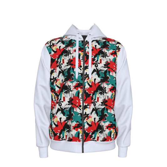 Munsieur luxury graphic men's hoodies with white sleeves and vibrant multicolor abstract print front