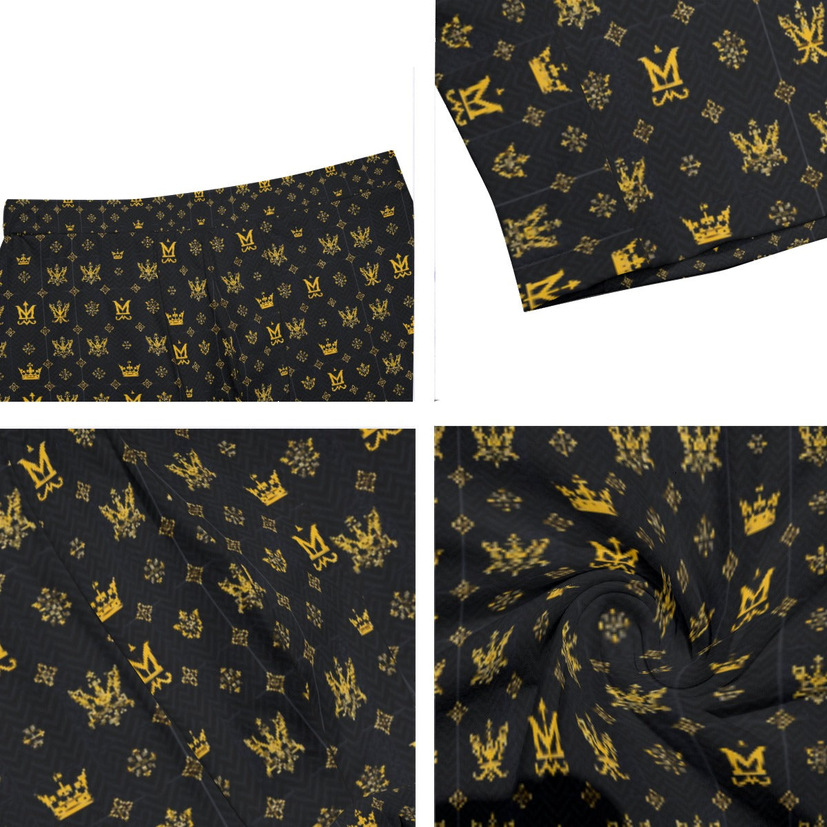 Luxury men's boxer briefs in black with gold crown and logo pattern by Munsieur