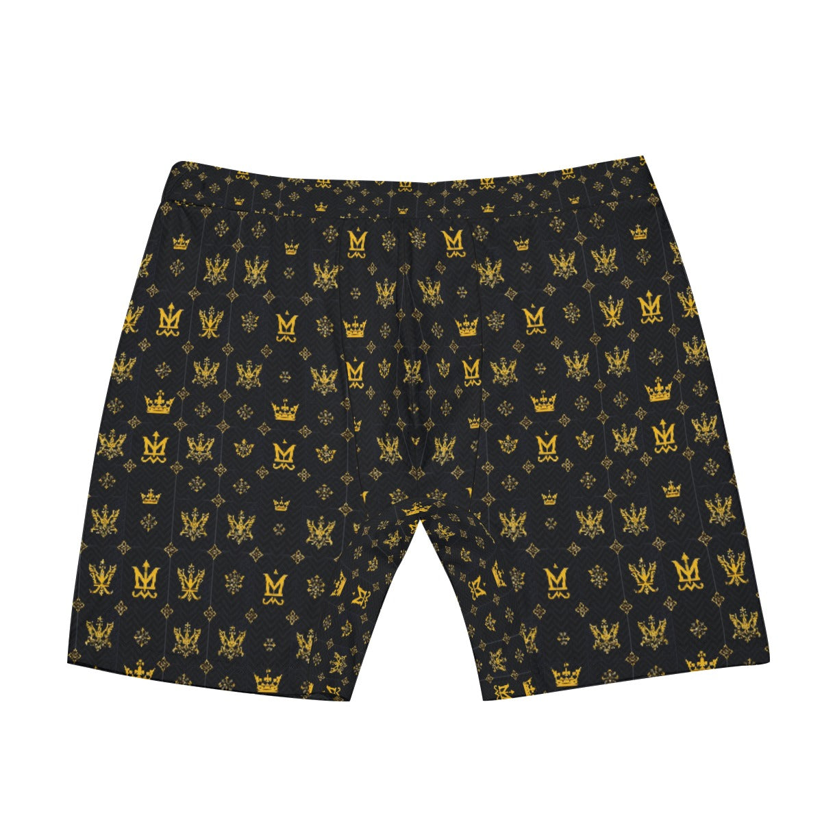 Munsieur black and gold patterned luxury men's boxer briefs with royal emblem design