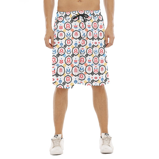 Munsieur luxury men's shorts for summer with colorful logo pattern and drawstring waist