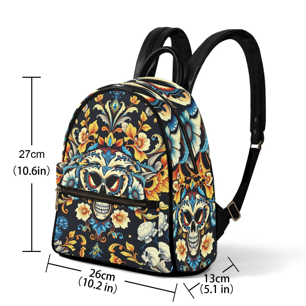 Munsieur luxury streetwear backpack with colorful skull and floral pattern in black