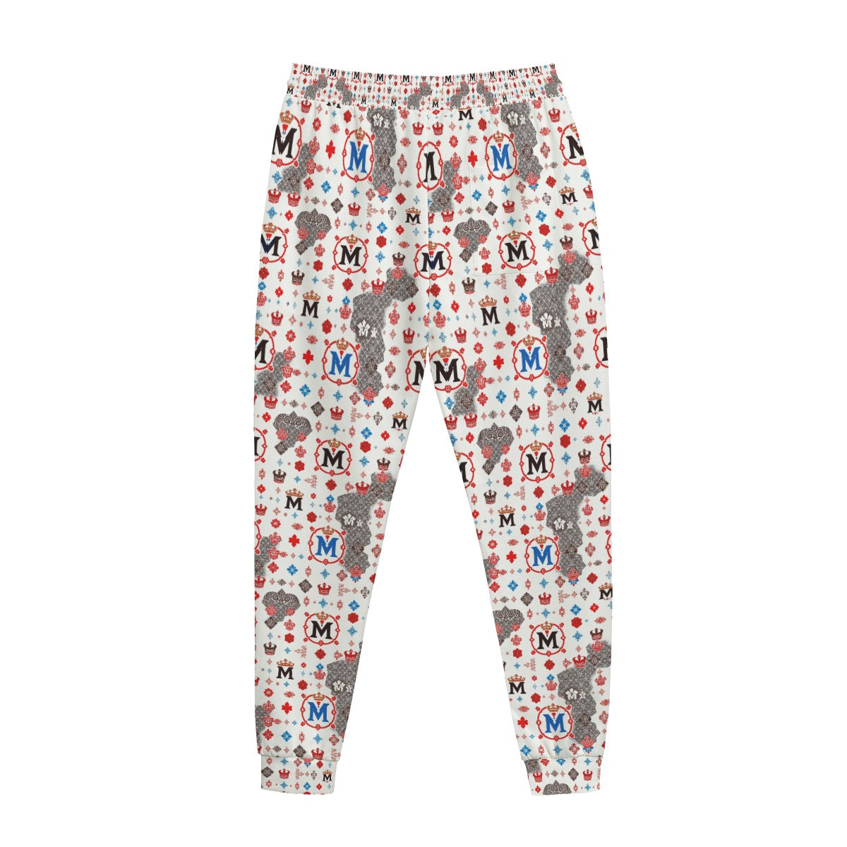 Munsieur luxury streetwear joggers with all-over colorful graphic print and elastic waistband