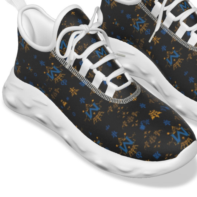 Munsieur luxury streetwear running shoes with black patterned upper and thick white sole