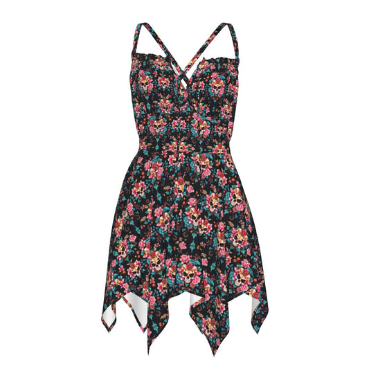 Munsieur floral luxury streetwear slip dress with handkerchief hem and crossed thin straps