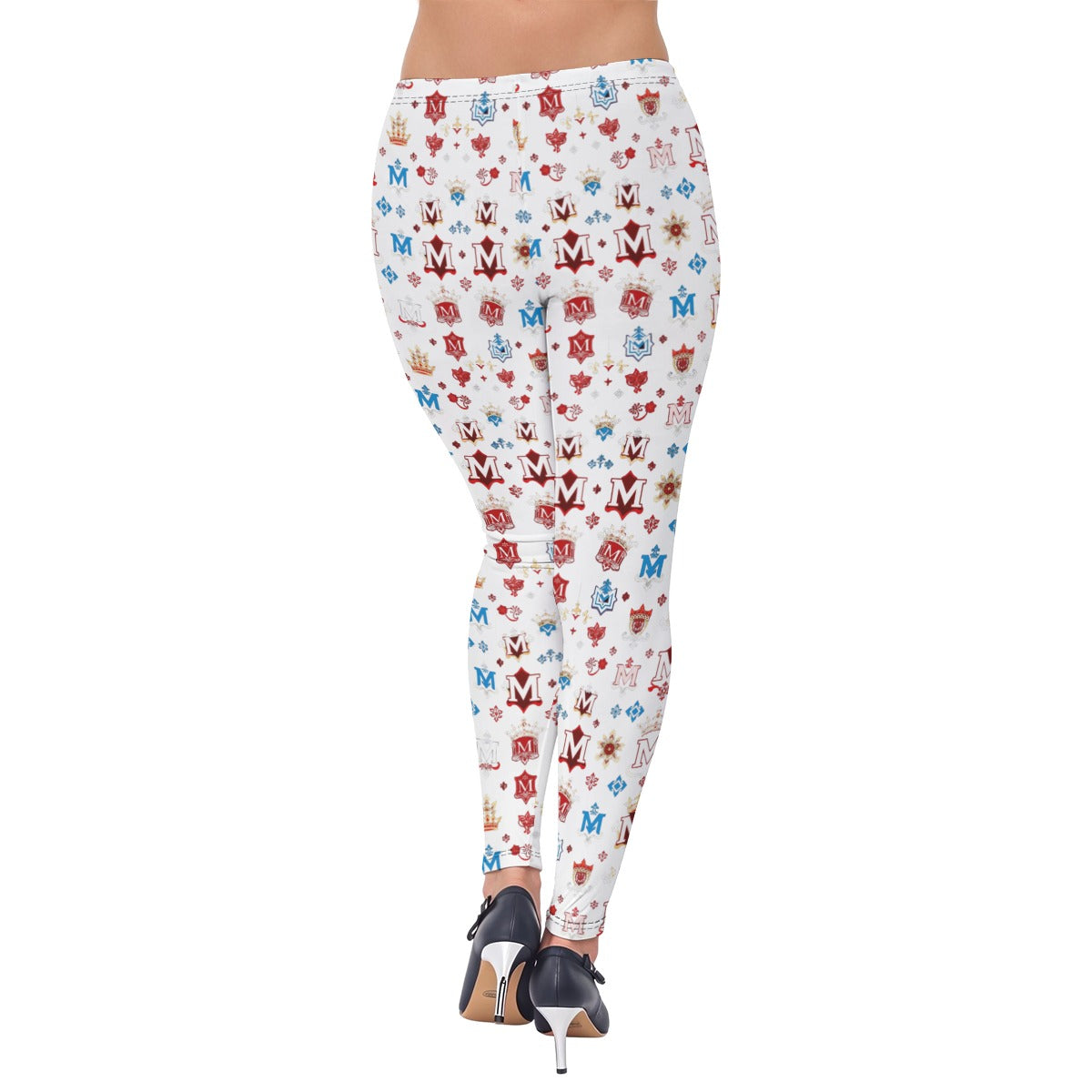 Munsieur luxury urban fashion leggings with red and blue logo print on white fabric