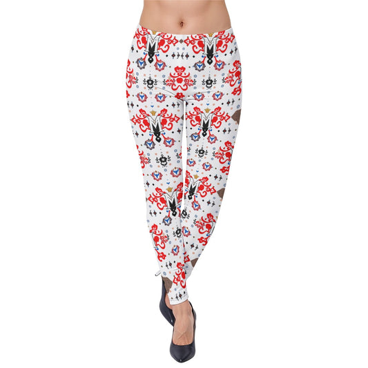 Munsieur luxury urban leggings for women with white base and colorful red and black graphic patterns