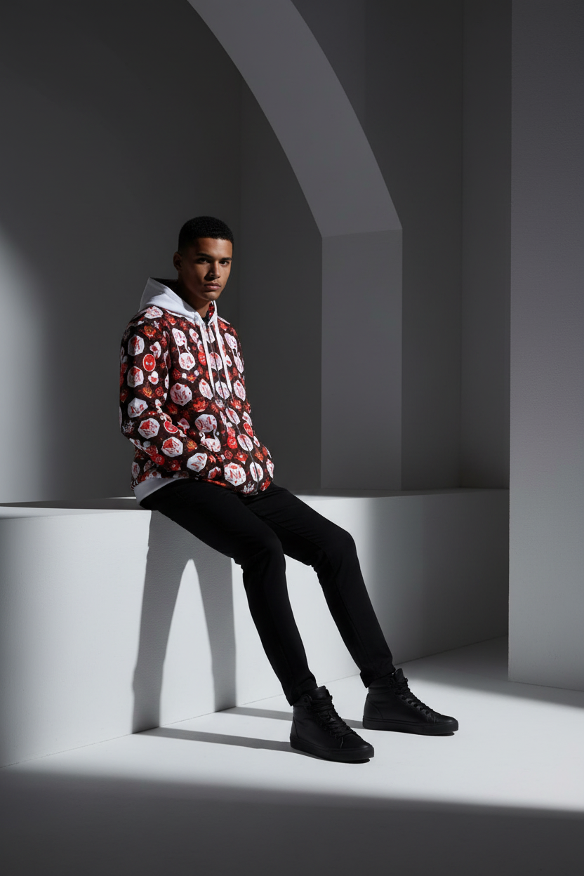 Munsieur Men's Luxury Zipper Hoodie with Bold Pattern