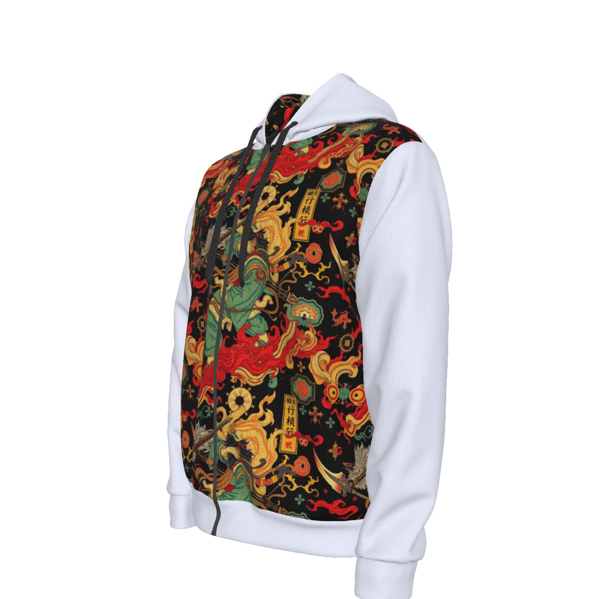Munsieur urban streetwear dragon hoodie with vibrant dragon print and white sleeves