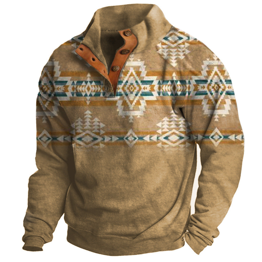 Denim Long-sleeved Tee Men's Fashion Printing Casual