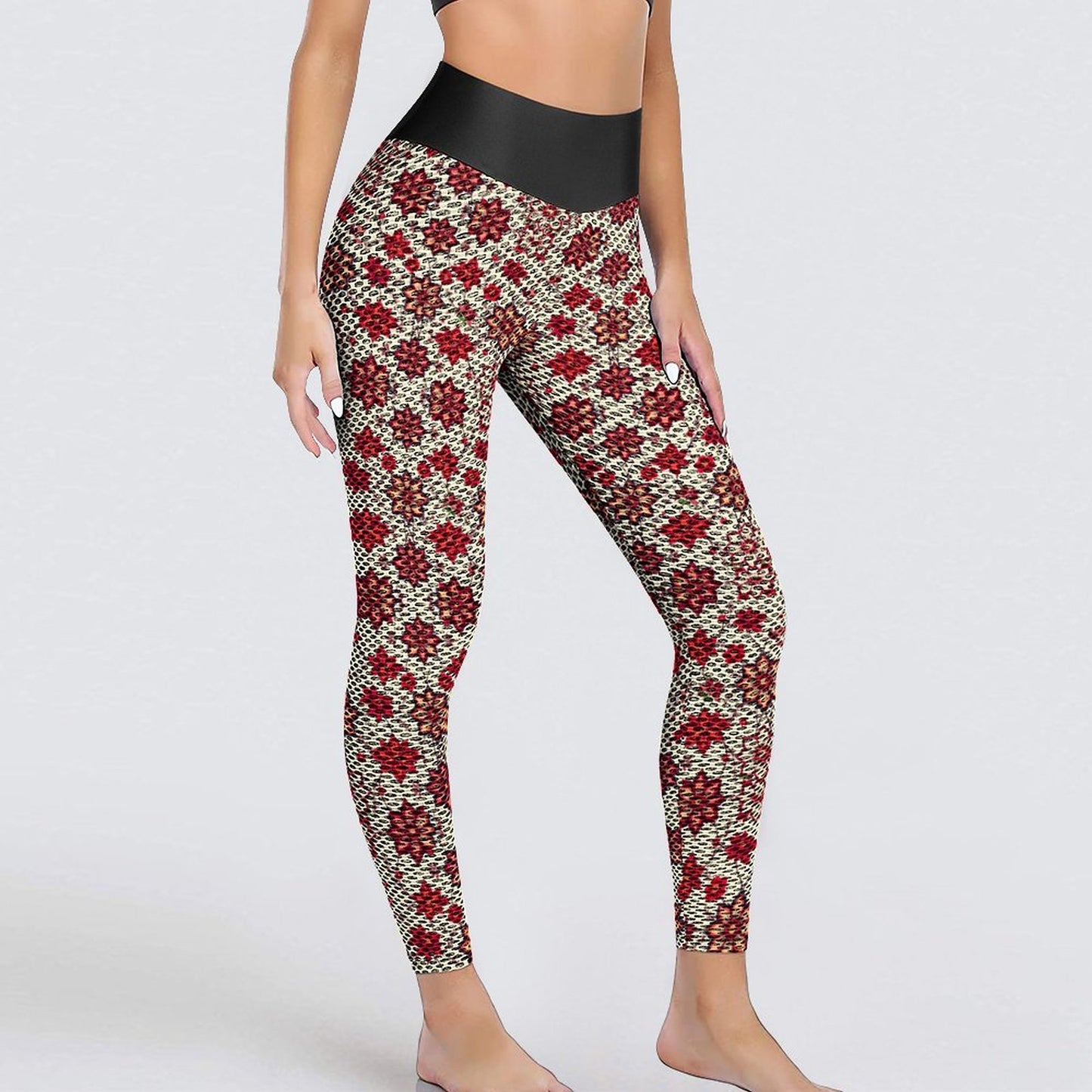 Custom Printed Honeycomb Textured Yoga Leggings for Women