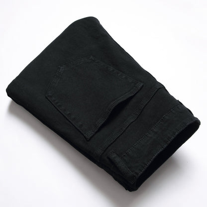 Men's Black Designer Patched Pants High Quality Fabric Slim-fitting