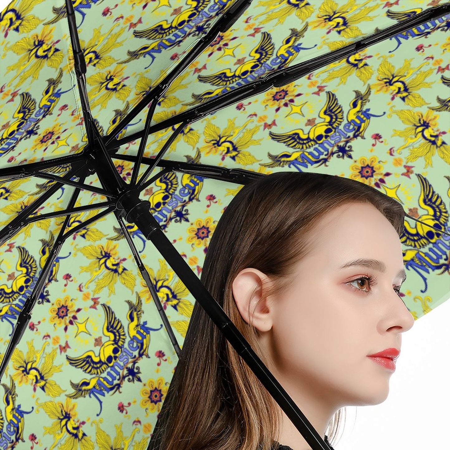 Munsieur Design Automatic Umbrella with pattern inside & black outside.