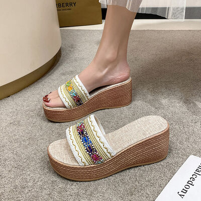 Contrast Cloth Wedge Sandals - Munsieur