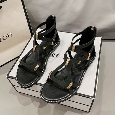 Open Toe Back Zipper Flat Sandals - Munsieur