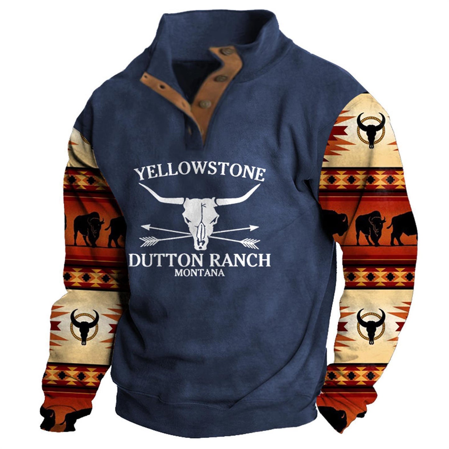 Denim Long-sleeved Tee Men's Fashion Printing Casual