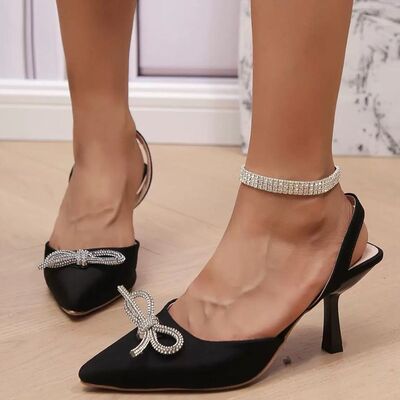 Rhinestone Bow Point Toe Pumps - Munsieur