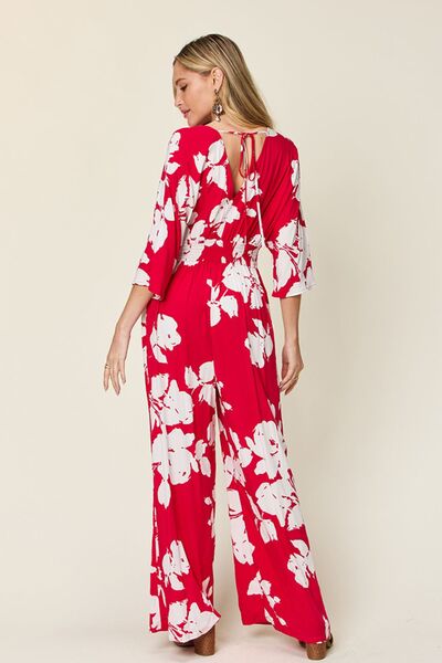 Double Take Full Size Printed Tie Back Wide Leg Jumpsuit - Munsieur