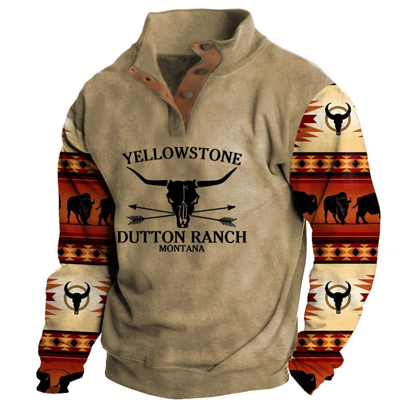 Denim Long-sleeved Tee Men's Fashion Printing Casual