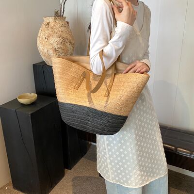 Contrast Straw Braided Handbag - Munsieur
