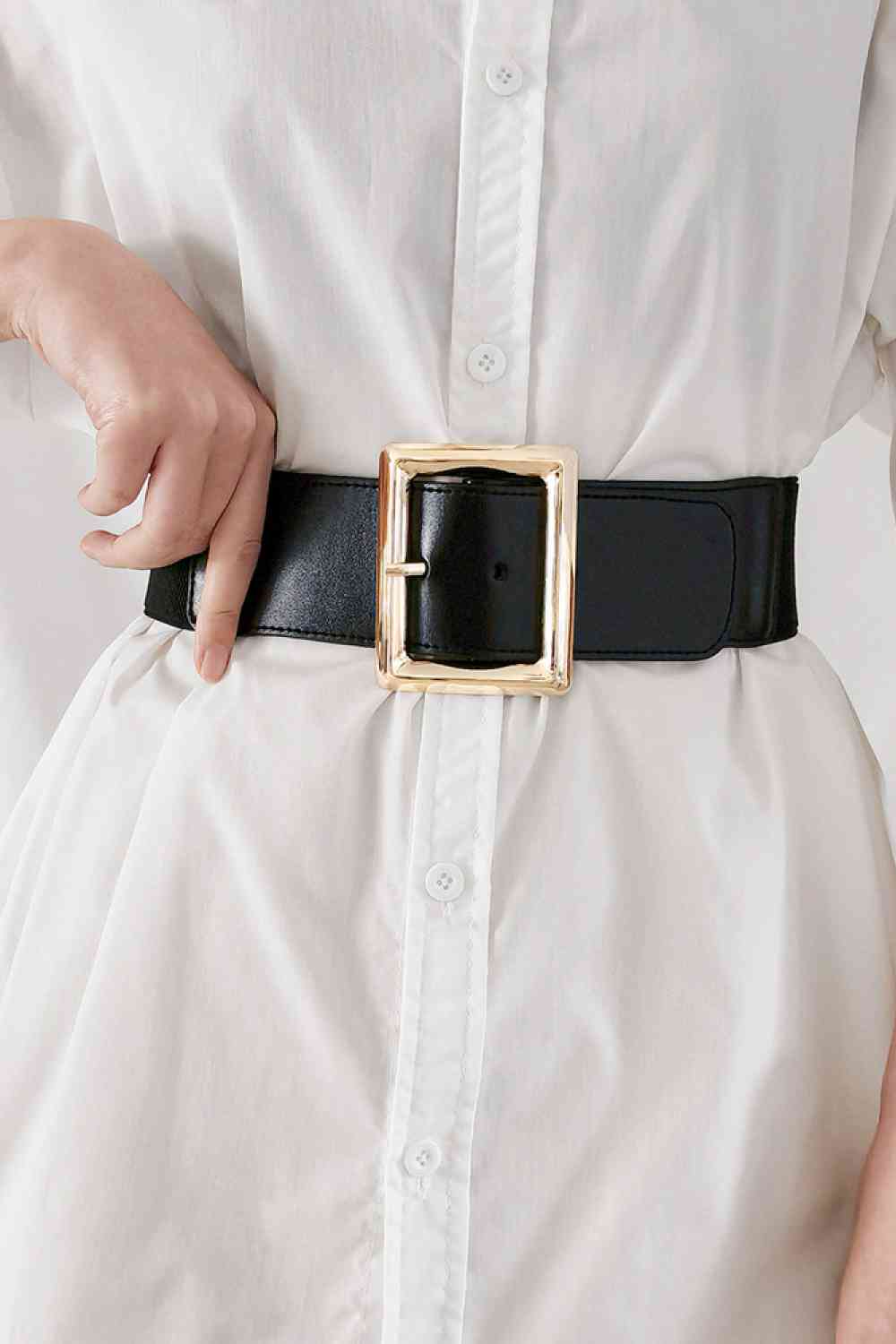 Rectangle Buckle Elastic Wide Belt - Munsieur