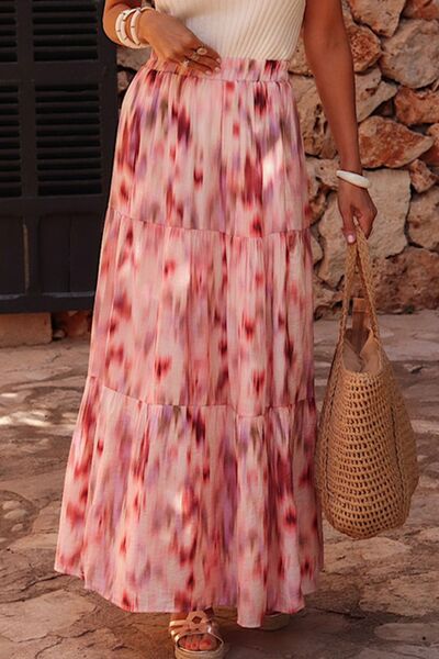 Tiered Printed Elastic Waist Skirt - Munsieur