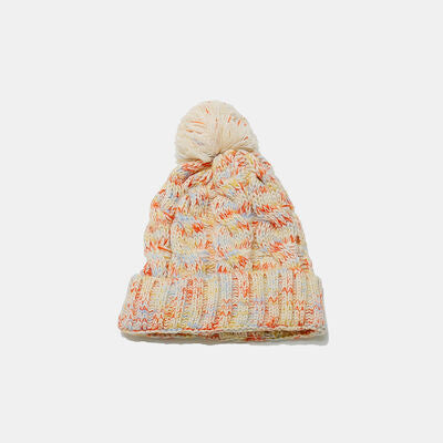 Contrast Cable-Knit Hat with Pompom - Munsieur