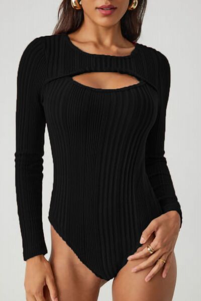 Ribbed Cutout Round Neck Bodysuit - Munsieur