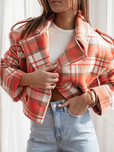 Lapel Collar Plaid Cropped Jacket - Munsieur