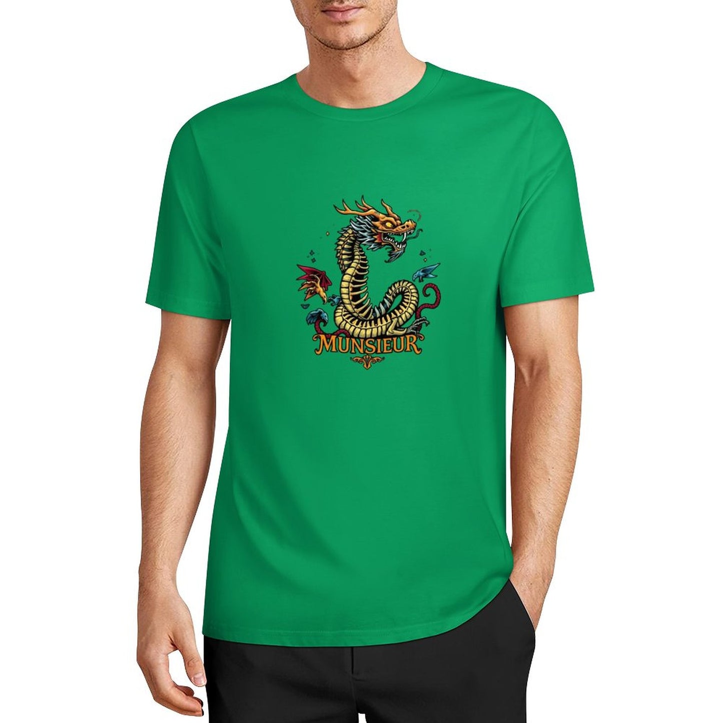 Munsieur Brand Graphic Tee Cotton Men's breathable Dragon Design