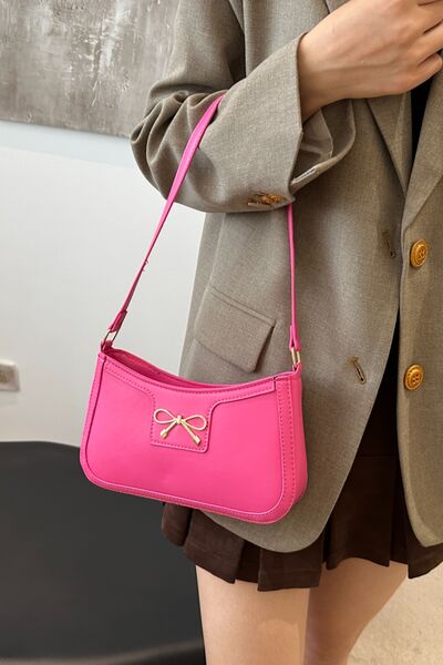 Bow Trim PU Leather Shoulder Bag - Munsieur