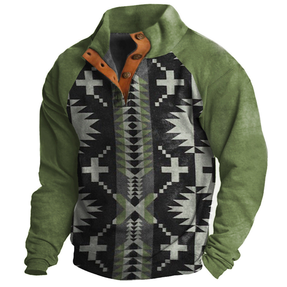 Denim Long-sleeved Tee Men's Fashion Printing Casual