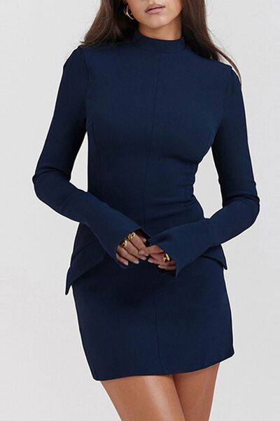 Mock Neck Long Sleeve Mini Dress - Munsieur