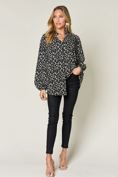 Double Take Full Size Leopard Long Sleeve Blouse - Munsieur