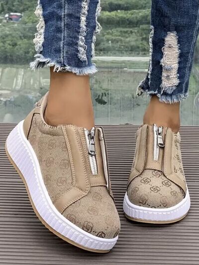 Floral Round Toe Sneakers with Zip - Munsieur
