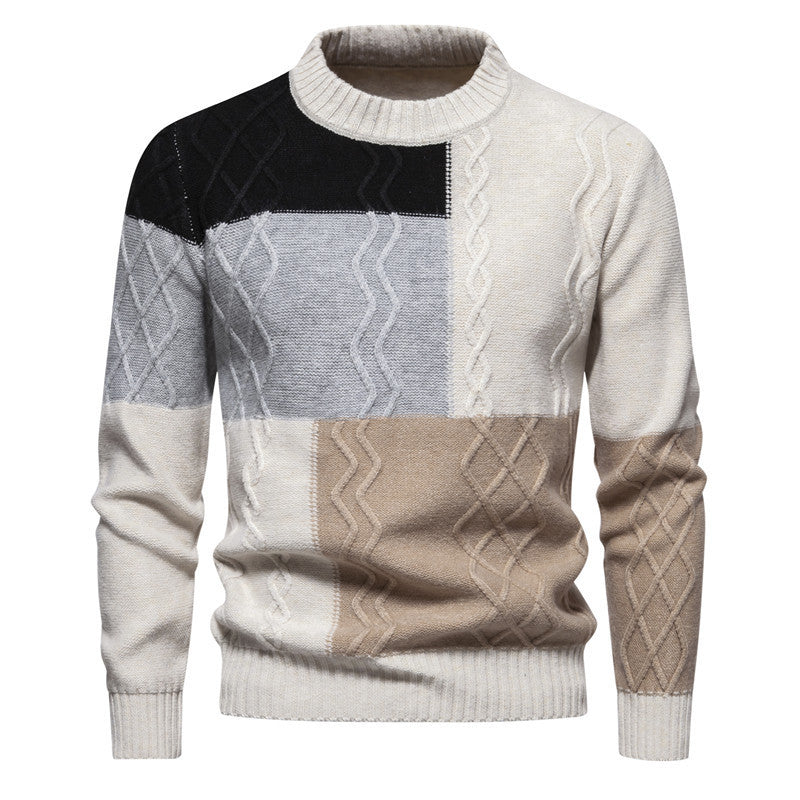 Color-block Crew Neck Knitwear Hoodie For Men
