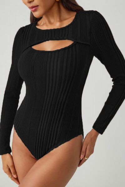 Ribbed Cutout Round Neck Bodysuit - Munsieur