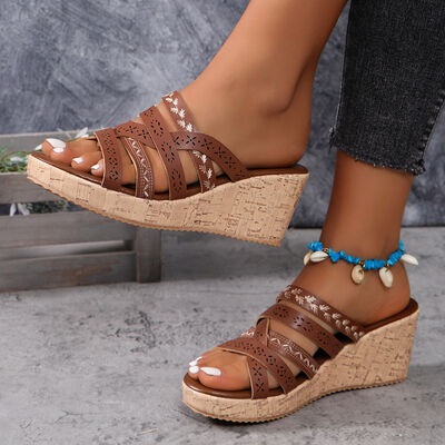 PU Leather Crisscross Wedge Sandals - Munsieur