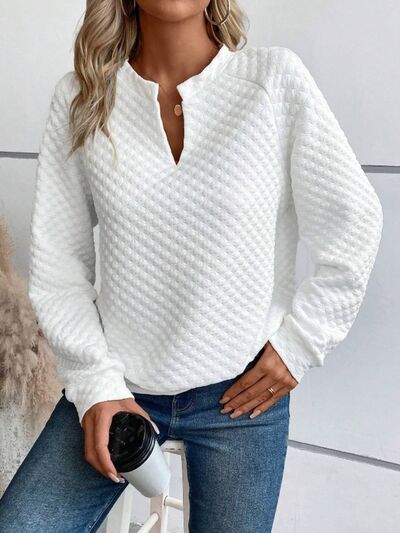 Notched Long Sleeve Sweatshirt for Effortless Style - Munsieur