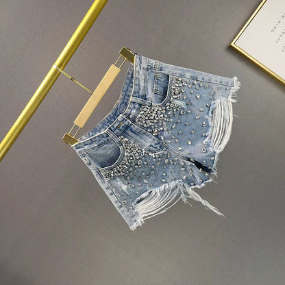 Women's Fashion Bottoms Holes Wide-leg Denim Bottoms Woven - Munsieur