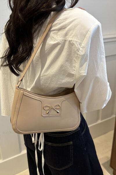Bow Trim PU Leather Shoulder Bag - Munsieur