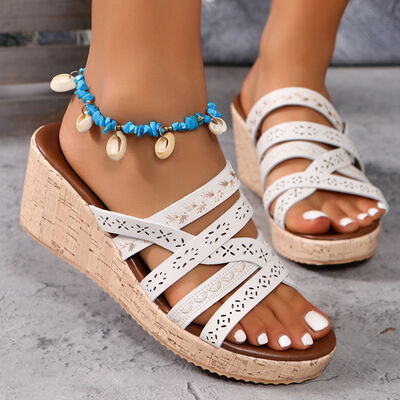 PU Leather Crisscross Wedge Sandals - Munsieur
