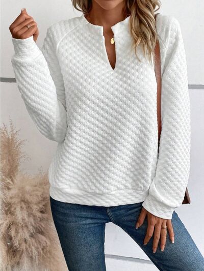 Notched Long Sleeve Sweatshirt for Effortless Style - Munsieur