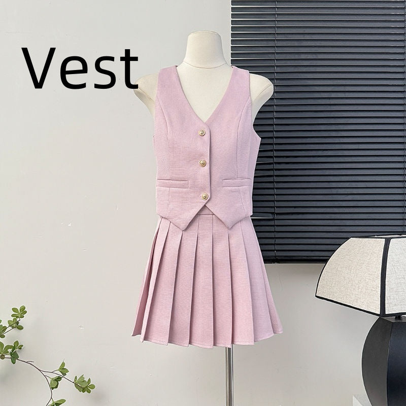 Women's Skirt Set + Blouse Summer High Waist Pleated Skirt Two-piece Skirt Set for Women