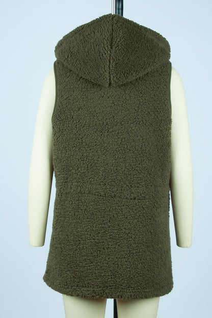 Sleeveless Zipper Mid Length Sweatshirt Solid Color Bubble Velvet Vest